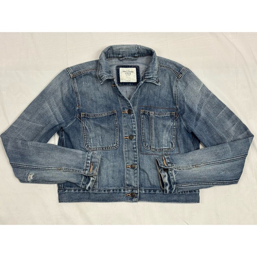 Abercrombie & Fitch Vintage Distressed Denim Trucker Jacket Y2K Women's Size L